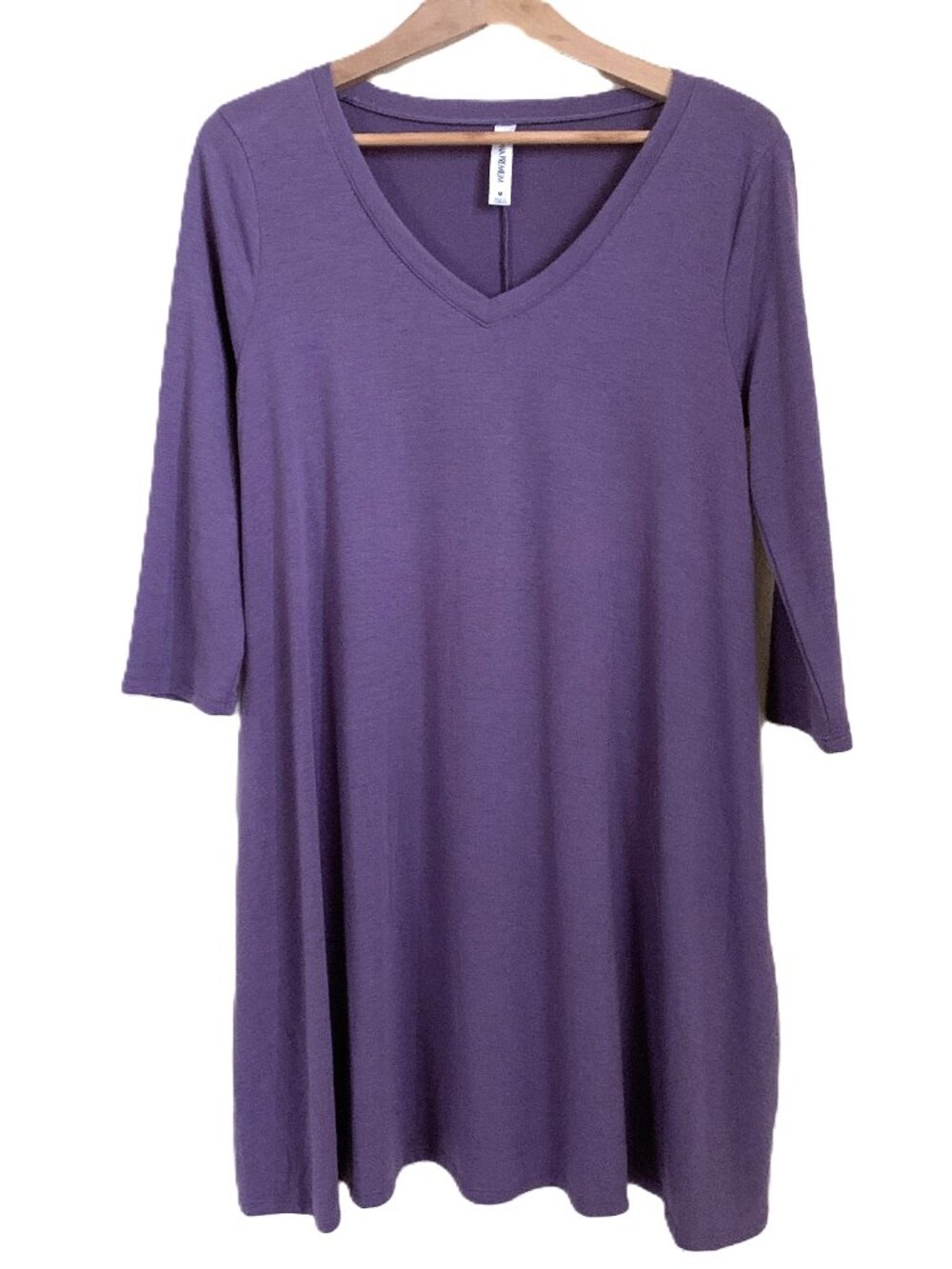 Zenana Premium Mini Dress | Lavender V-Neck 3/4 Sleeve Pockets | Women's Size M